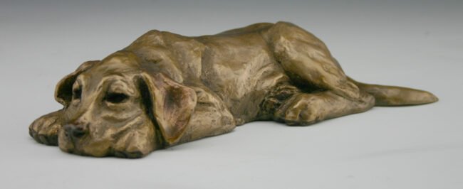 Mark Dziewior Sculpture Tuckered Out - Yellow Patina Bronze From Foundry