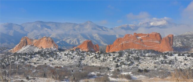 Melani Tutt Photography Garden of the Gods and Pikes Peak in Fog Color Photography