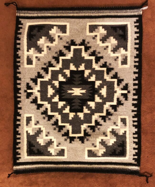 Navajo Weaving Textiles Gray and White With Diamond Center Weaving