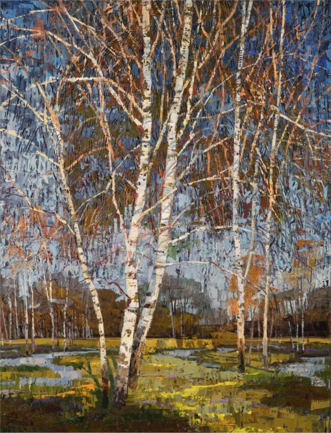 Robert Moore Painting Sunlit Birch Oil on Canvas