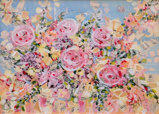Sara Ware Howsam Painting Everything's Coming Up Roses Acrylic/Mixed Media Collage