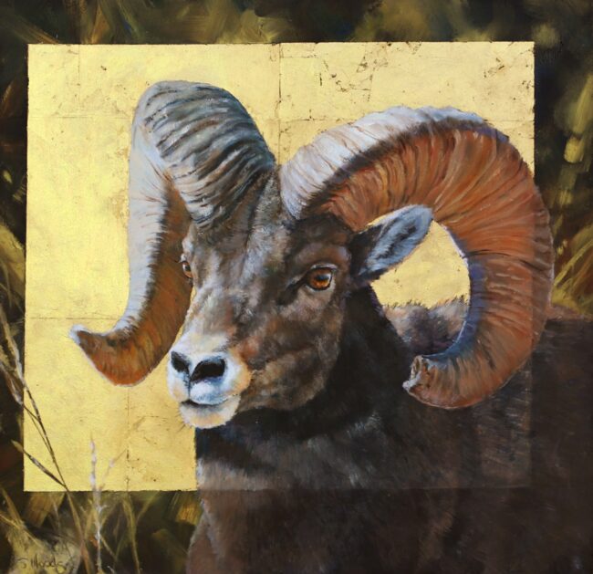 Sarah Woods Painting Ram Tough Oil and Gold Leaf on Board