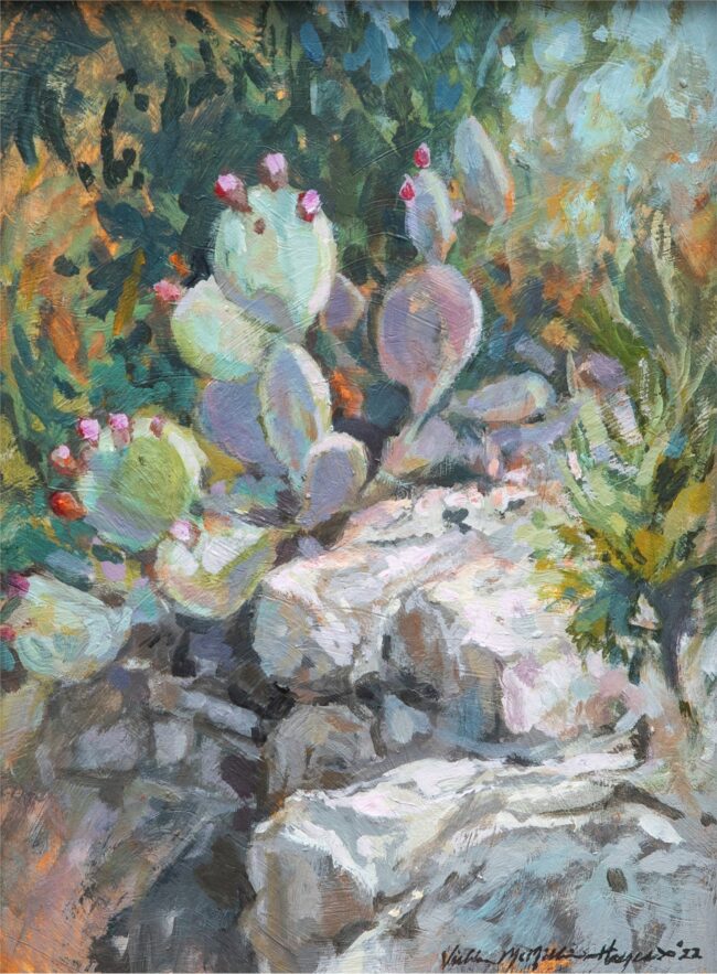 Vickie McMillan-Hayes Painting Prickly Pear Acrylic on Board