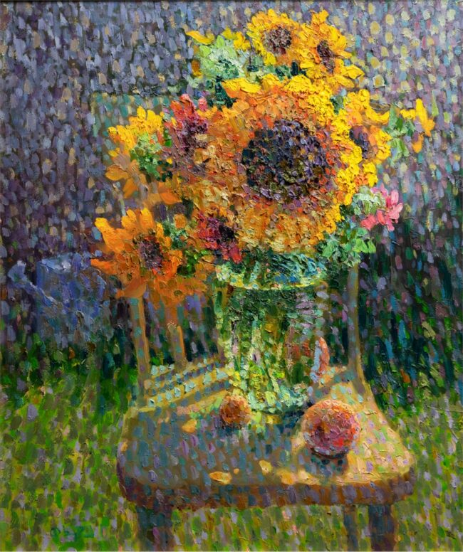 Gregory Packard Painting Sunflower Bouquet Oil on Panel