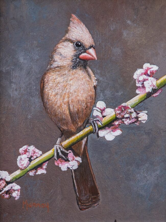 Karla Murray Painting Blooms and Feathers Oil on Board