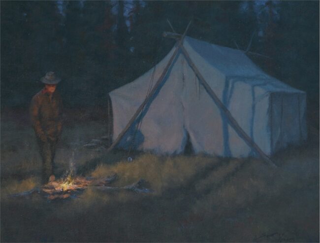 Scott Yeager Painting Night in Camp Oil on Board