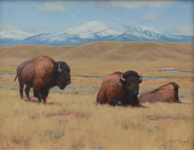 Scott Yeager Painting Three Bulls Oil on Board