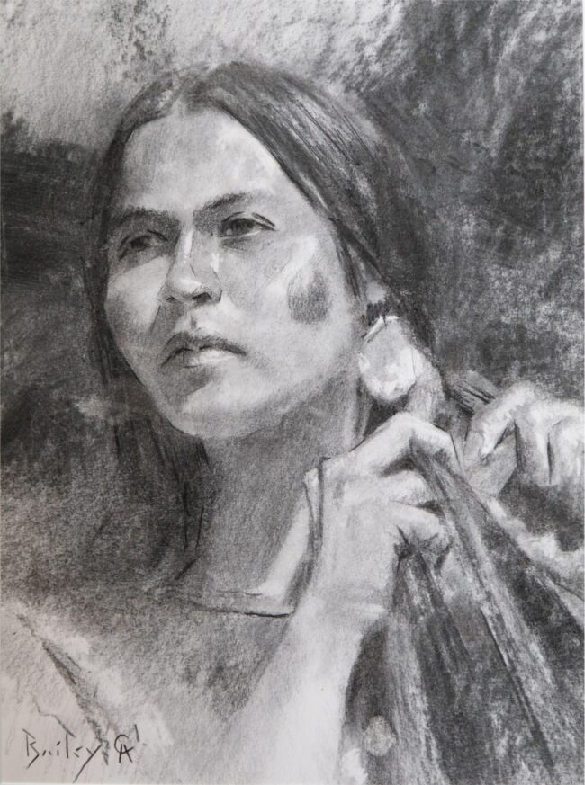 Brandon Bailey CA Drawing Crow Maiden Charcoal on Paper