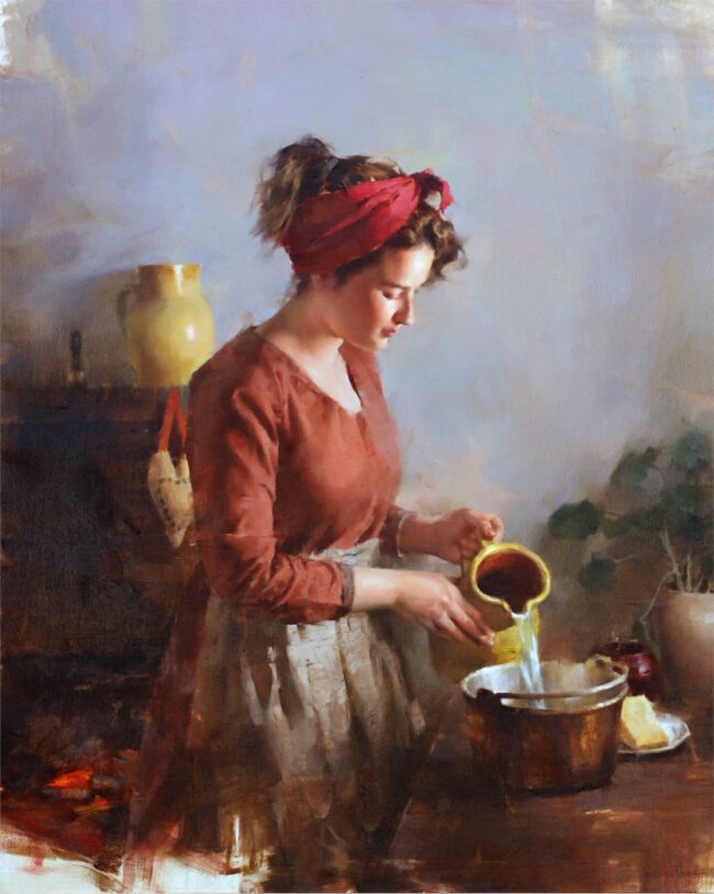 Jie Wei Zhou Painting Preparing the Meal Oil on Linen