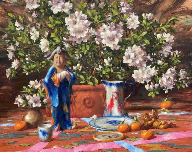 Robert Johnson Painting Contemplating Azaleas Oil on Linen