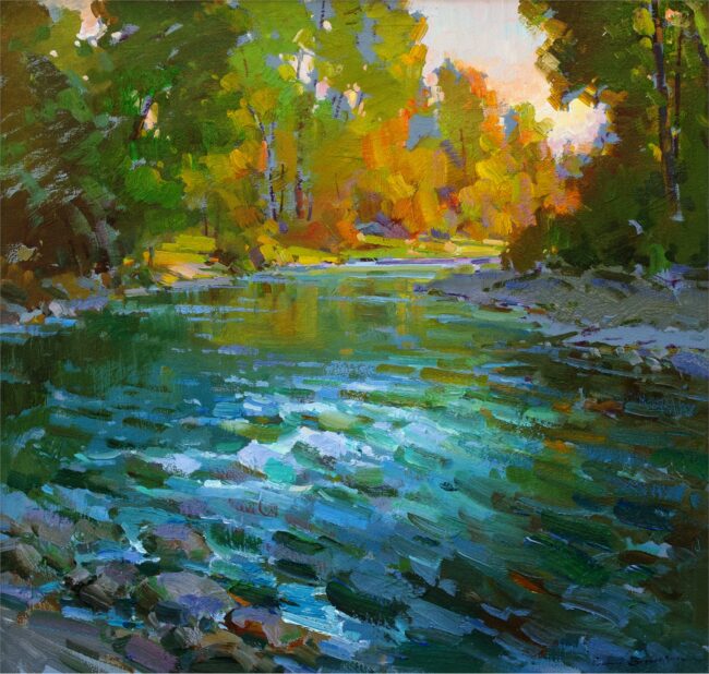 Ovanes Berberian Painting By the Rivers Edge Oil on Canvas