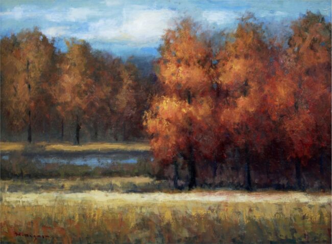 Seth Winegar Painting A Season of Auburn and Autumn & Orange Oil on Panel