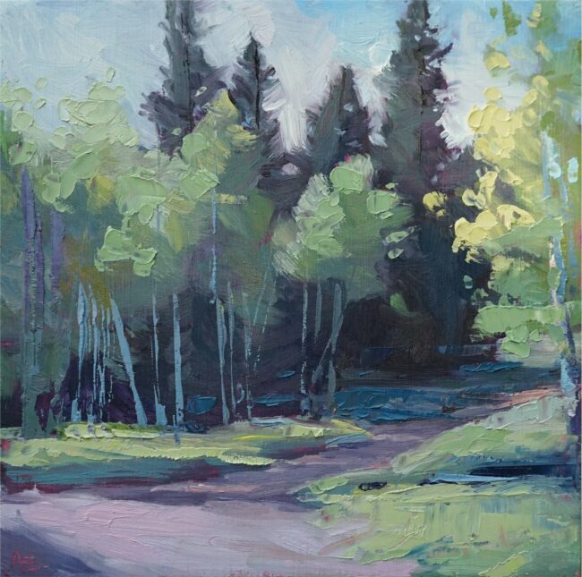 Attie Schuler Painting A Walk in the Woods Oil on Panel