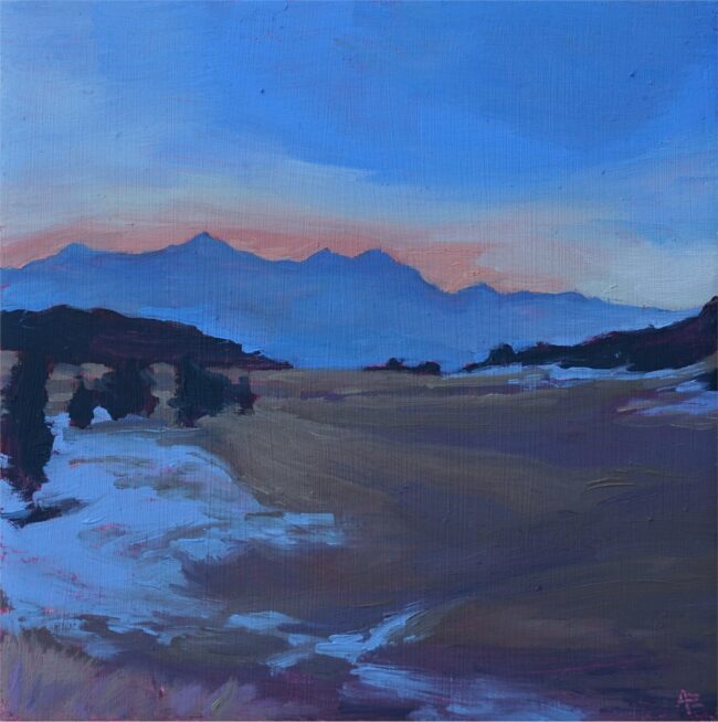 Attie Schuler Painting Mountain Dusk Oil on Panel