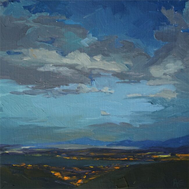 Attie Schuler Painting Night Lights Oil on Panel