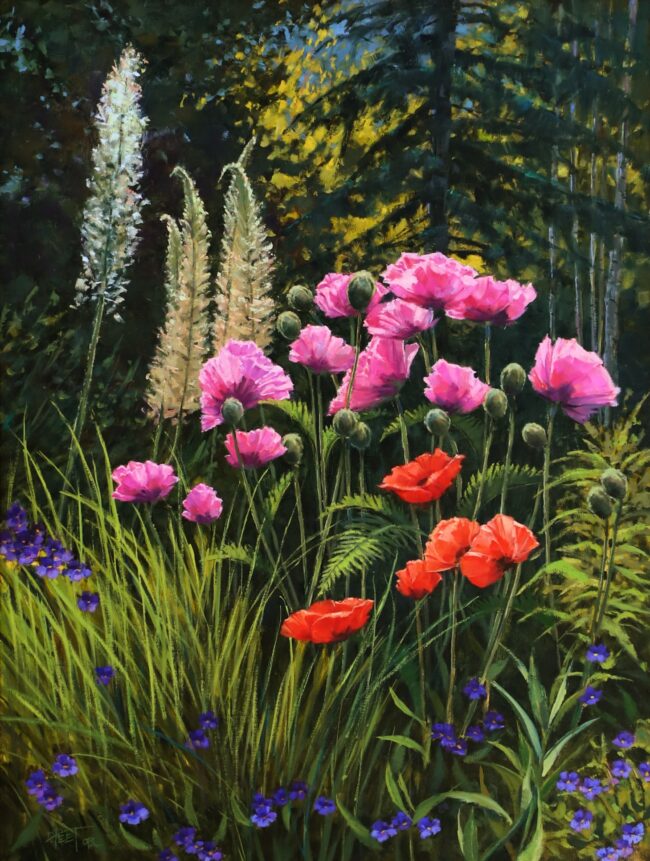 Darcie Peet Painting Poppies Crowned with Foxtail Lilies Oil on Linen