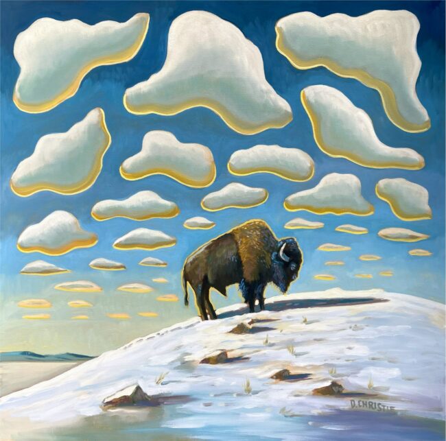 Drew Christie Painting Buffalo in Winter Oil on Canvas