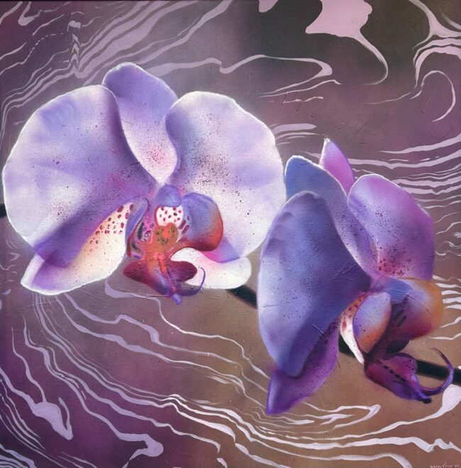 Grow Love Painting Orchids Radiance Aerosol and Acrylic on Canvas