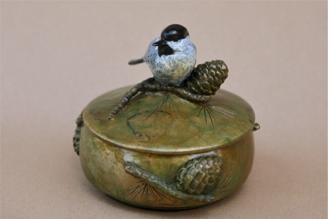 Melissa Cooper Sculpture Chickadee Box Bronze