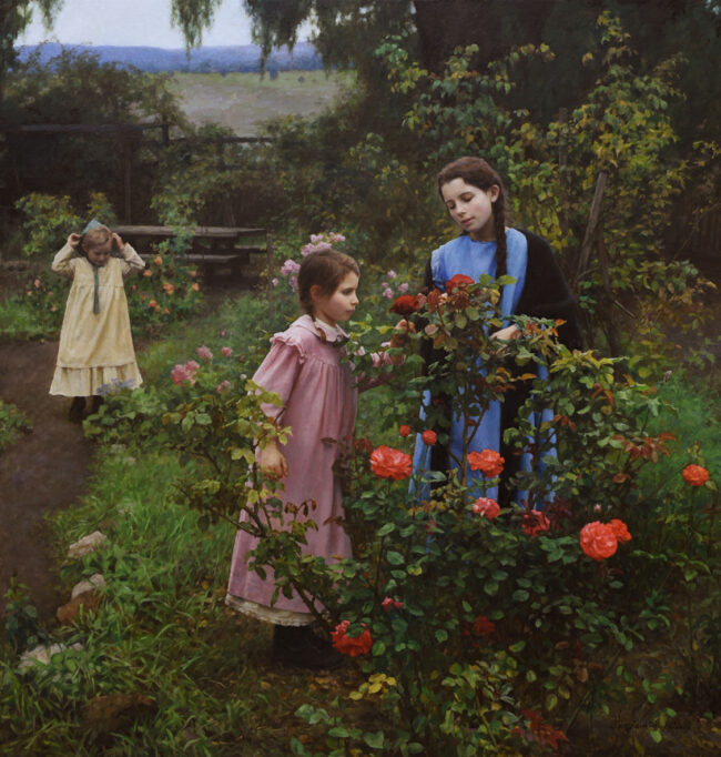 Benjamin Wu Painting Rose Garden Oil on Canvas