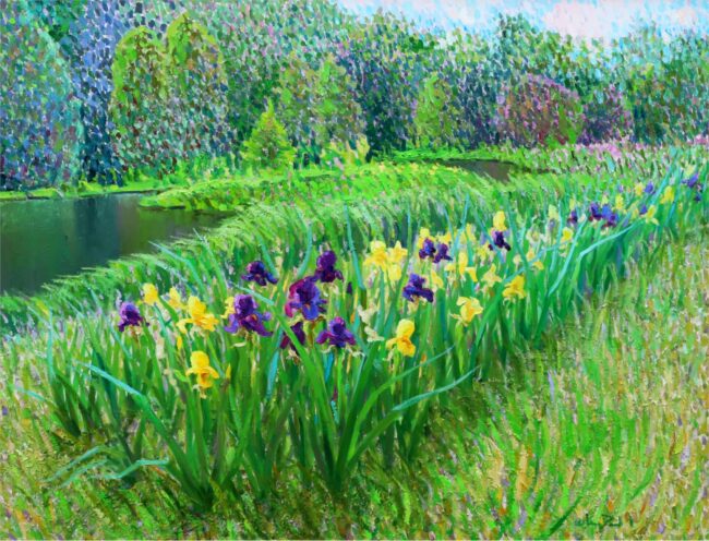 Gregory Packard Painting Iris Garden Oil on Panel