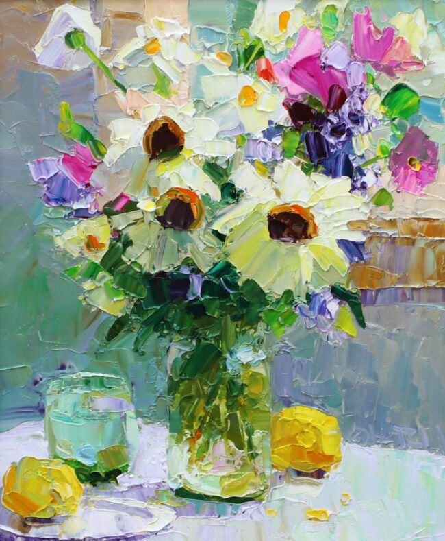 Gregory Packard Painting Tabletop Bouquet Oil on Panel