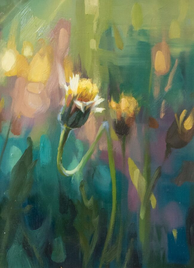 Robin Cole Painting Dandelion Oil on Panel