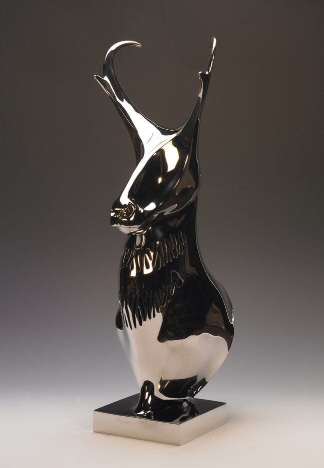 Burt Brent Sculpture Pronghorn Antelope Stainless Steel