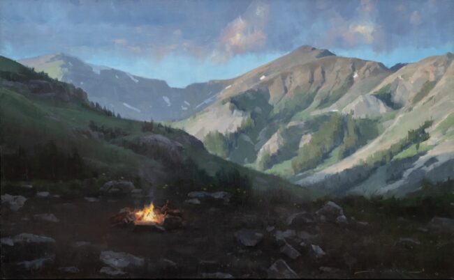 Dave Santillanes CA Painting Campfire at Cumberland Basin Oil on Panel