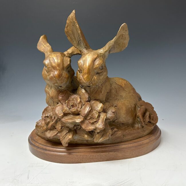 Sandy Scott Sculpture Bunnies and Blooms Bronze